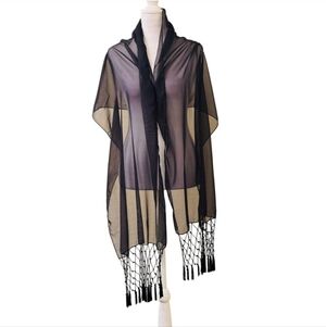 Sheer Black Fringe Kimono Wrap